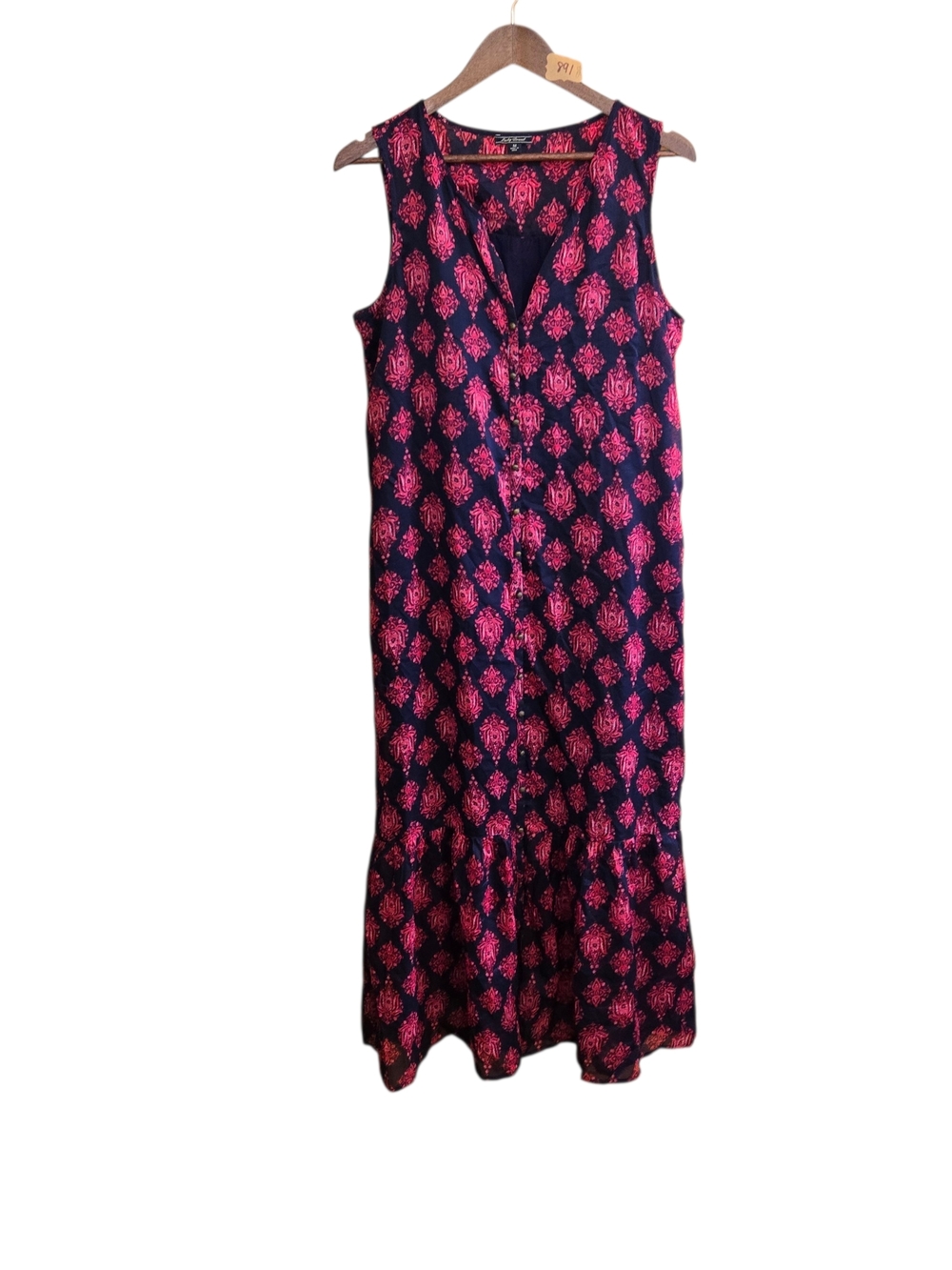 Lucky Brand Navy Dress with Pink Floral Print Maxi